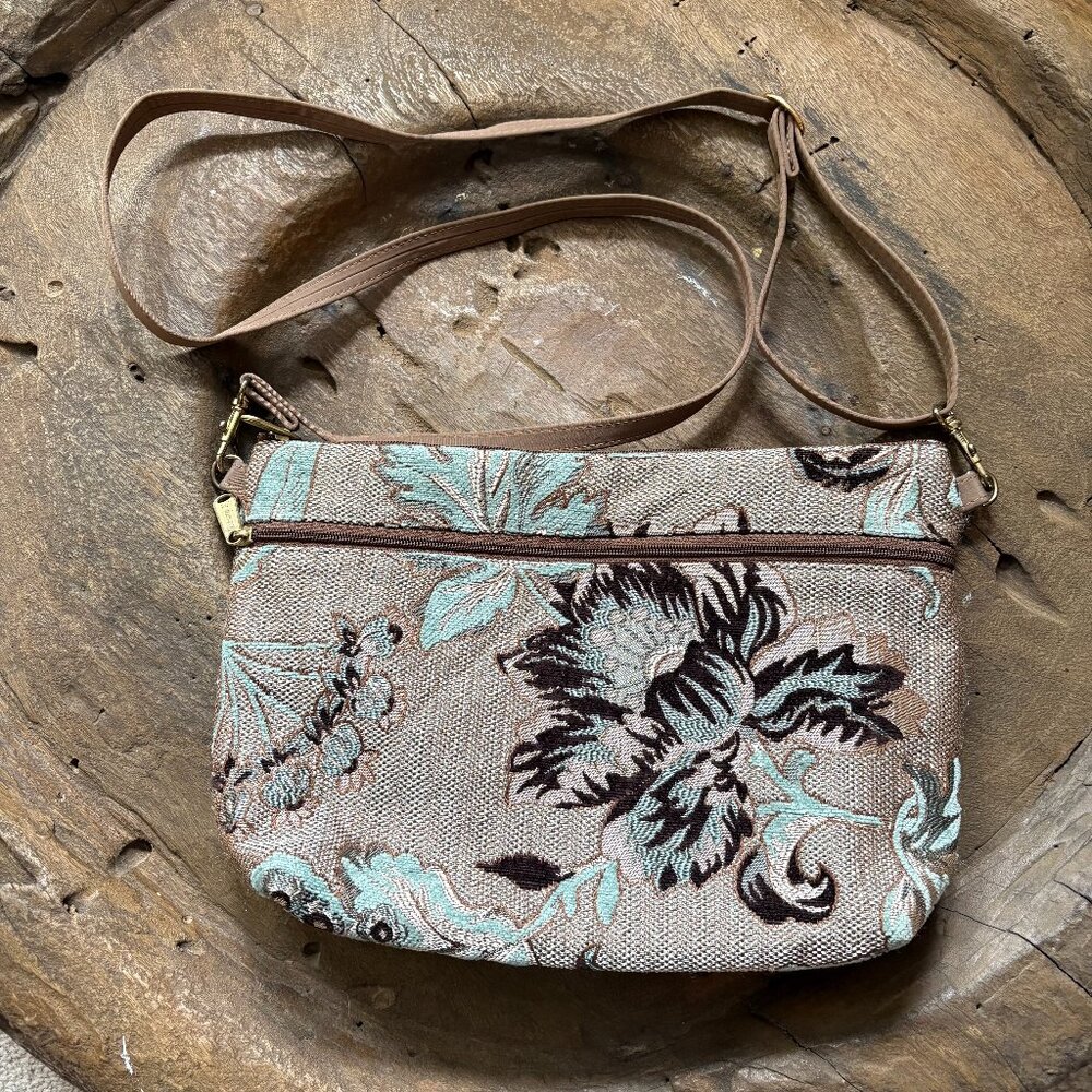 Danny K handmade floral tapestry crossbody shoulder bag purse 12 x 9 x 3 inches